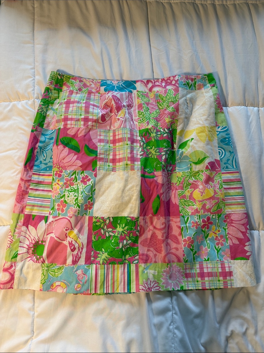 Lilly Pulitzer Patchwork Floral A-Line Skirt in Pink, Green & Blue